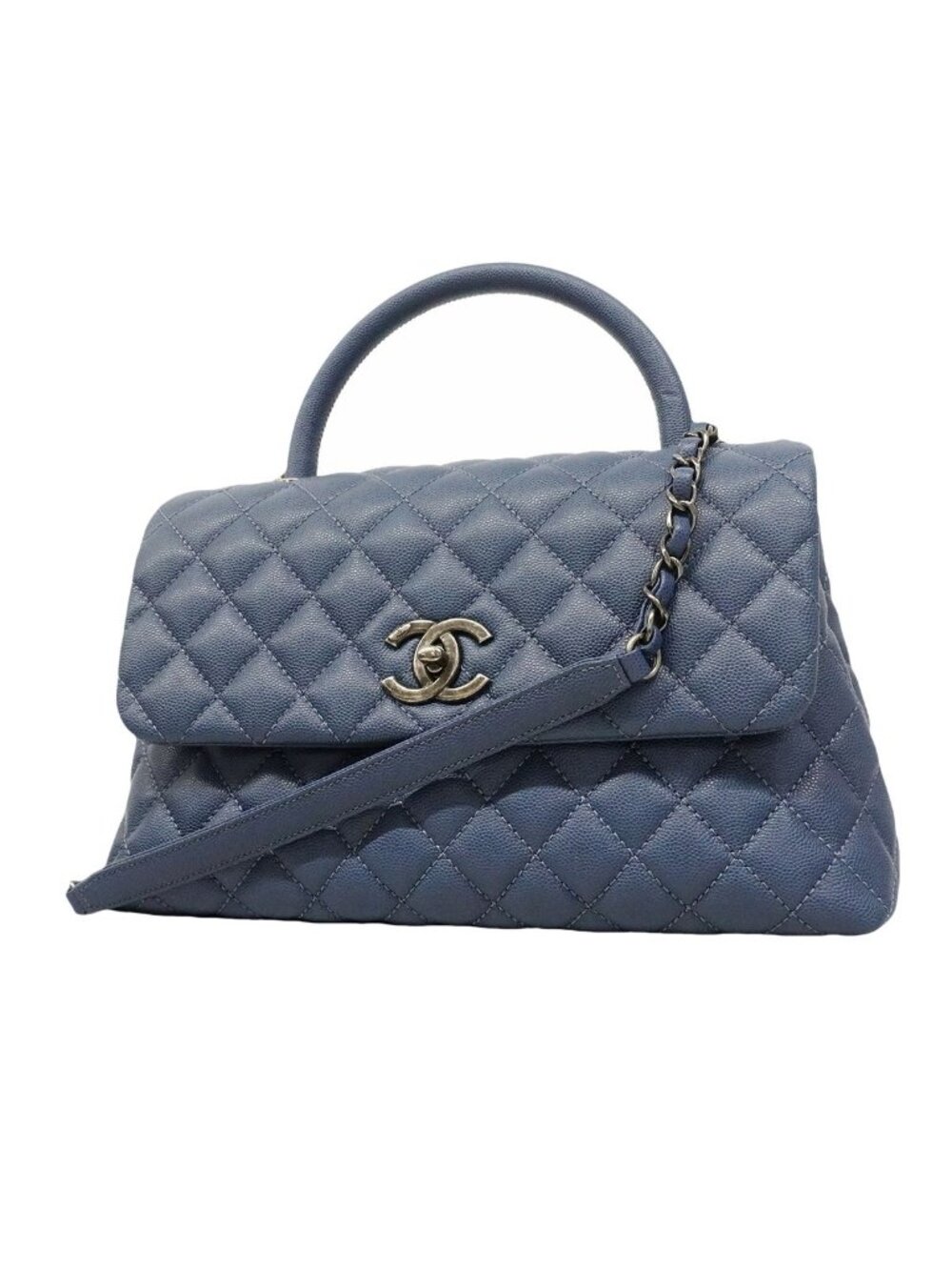 Chanel Handbag Coco Handle Caviar Leather Blue Silver 2-Way